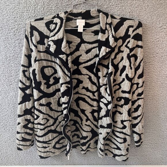 Chico's Cardigan Sweater Jacket 0 S small 4 Asymmetric Zip Boiled Wool Knit Zip - Picture 11 of 11